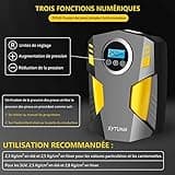 SYTUNG Gonfleur Pneus Voiture Numérique Portable avec 3 Adaptateurs De Buse Et Lumière LED Numérique 12 V Pompe à Air électrique Rapide pour Pneus et Autres Objets Gonflables