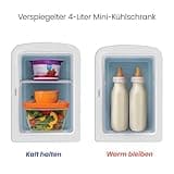 Chefman Portable Mirrored Personal Mini Fridge 4 Litre, Skin Care, Makeup Storage, Beauty, Serums and Face Masks, Small for Desktop Or Travel, Cool & Heat, Cosmetic Application, White