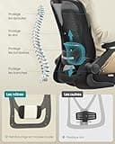 SONGMICS Chaise Bureau Ergonomique, Tissu en Maille, Support Lombaire, Mécanisme à Bascule, Assise Large de 53 cm, Accoudoirs Rabattables, pour Bureau, Chambre, Noir OBN37BK