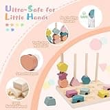 Jeux Montessori Enfant, 3 en 1 Jouet d'activité et de Développement Empilable y Enfiler, Enfant Jeu Educatif, Jouets de Tri Bois Cadeau pour Garcon et Fille 2 3 4 5 Ans, Jouets de Perles de Laçage