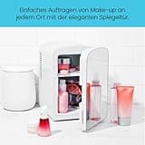 Chefman Portable Mirrored Personal Mini Fridge 4 Litre, Skin Care, Makeup Storage, Beauty, Serums and Face Masks, Small for Desktop Or Travel, Cool & Heat, Cosmetic Application, White