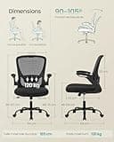 SONGMICS Chaise Bureau Ergonomique, Tissu en Maille, Support Lombaire, Mécanisme à Bascule, Assise Large de 53 cm, Accoudoirs Rabattables, pour Bureau, Chambre, Noir OBN37BK