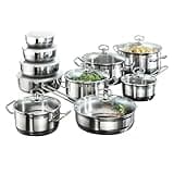 Karcher Batterie de Cuisine en Acier Inox 20 Pièces avec Couvercles | Set Complet de Casseroles, Poêles et Saladiers pour Cuisine, Induction, Gaz et Électrique | Idéal Maison et Famille