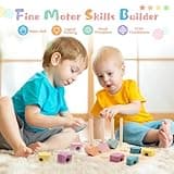 Jeux Montessori Enfant, 3 en 1 Jouet d'activité et de Développement Empilable y Enfiler, Enfant Jeu Educatif, Jouets de Tri Bois Cadeau pour Garcon et Fille 2 3 4 5 Ans, Jouets de Perles de Laçage