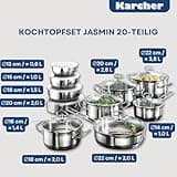 Karcher Batterie de Cuisine en Acier Inox 20 Pièces avec Couvercles | Set Complet de Casseroles, Poêles et Saladiers pour Cuisine, Induction, Gaz et Électrique | Idéal Maison et Famille