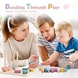 Jeux Montessori Enfant, 3 en 1 Jouet d'activité et de Développement Empilable y Enfiler, Enfant Jeu Educatif, Jouets de Tri Bois Cadeau pour Garcon et Fille 2 3 4 5 Ans, Jouets de Perles de Laçage