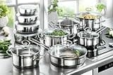 Karcher Batterie de Cuisine en Acier Inox 20 Pièces avec Couvercles | Set Complet de Casseroles, Poêles et Saladiers pour Cuisine, Induction, Gaz et Électrique | Idéal Maison et Famille
