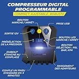 MICHELIN 009519 Compresseur à Air 12 V Programmable – 7 Bars – Gonflage Pneus de Voiture en 3 Minutes – Arrêt Automatique - Manomètre Digital – Robuste Compact – LED - Livré avec embouts adaptateurs