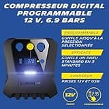 MICHELIN 009519 Compresseur à Air 12 V Programmable – 7 Bars – Gonflage Pneus de Voiture en 3 Minutes – Arrêt Automatique - Manomètre Digital – Robuste Compact – LED - Livré avec embouts adaptateurs